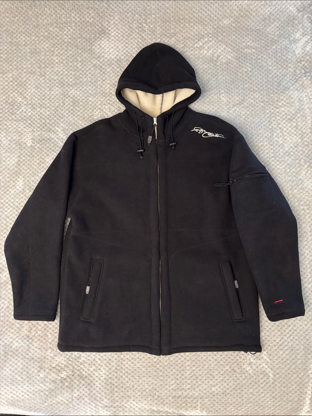 FUBU Men’s Black Hooded Warm Jacket with White Lining, Sz M